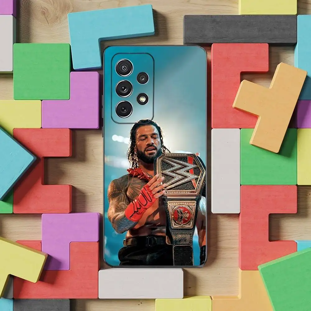 حافظة هاتف W-WWE T-The S-Shield لهاتف سامسونج S25، S24، S23، S22، S21، S20، S10، Ultra، Plus، Lite، FE، غطاء أسود من السيليكون الناعم