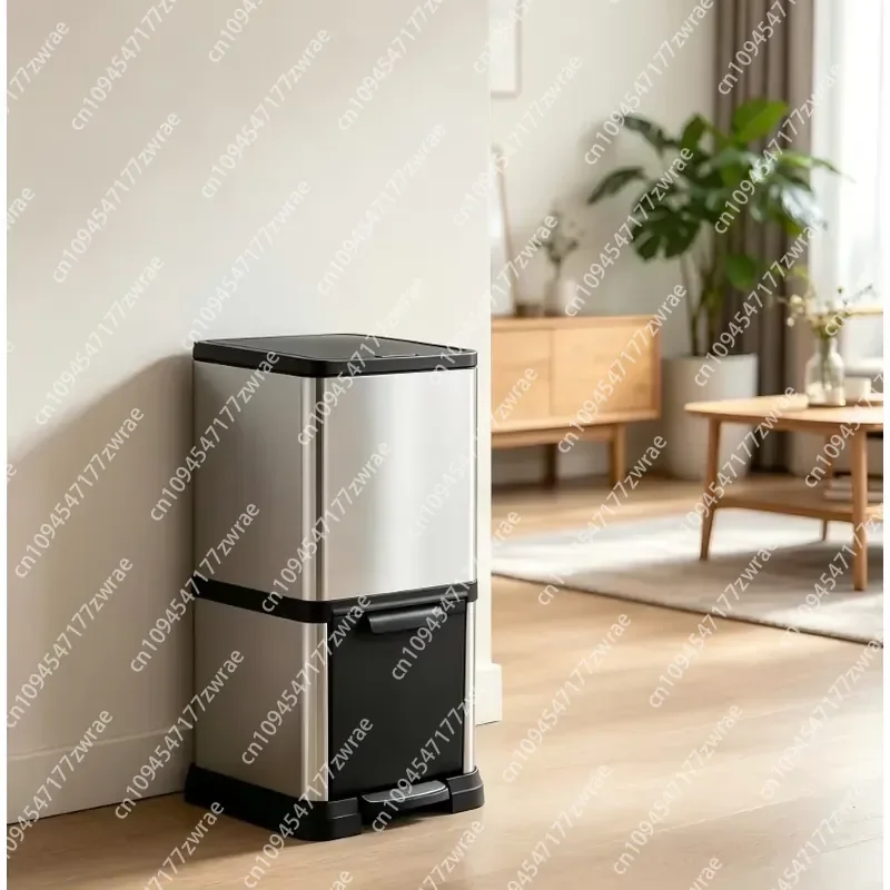 Household Indoor Double Layer Eco-Friendly Stainless Steel Storage Bucket Garbage Sorting Trash Can with Lid