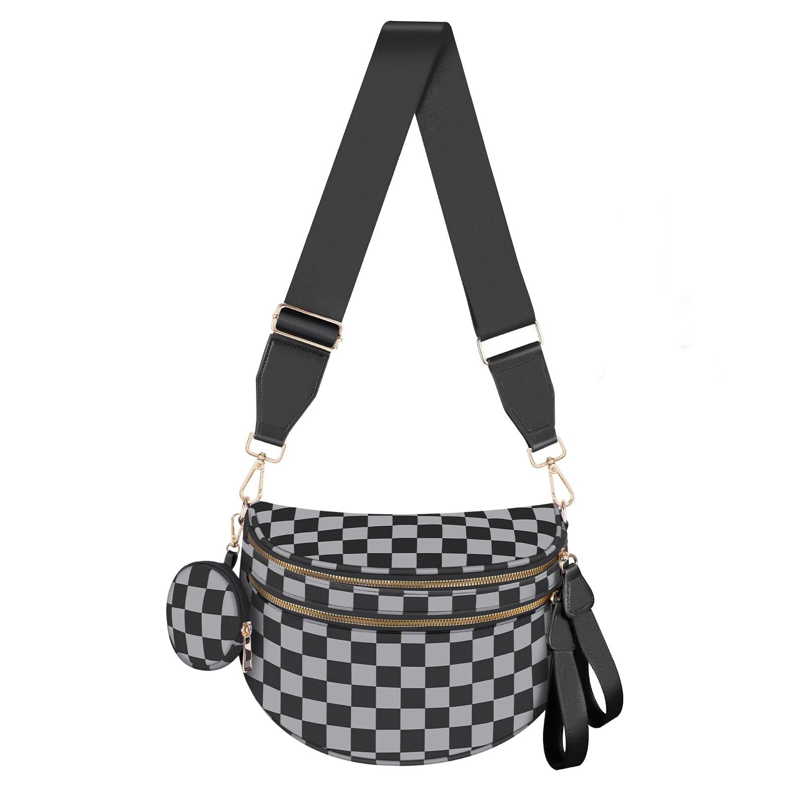 

Bum Bags for Women Checkered Crossbody Bag with Removable Wallets Large Nylon Belt Purse Fanny Packs, Bonus with a Extra Strap