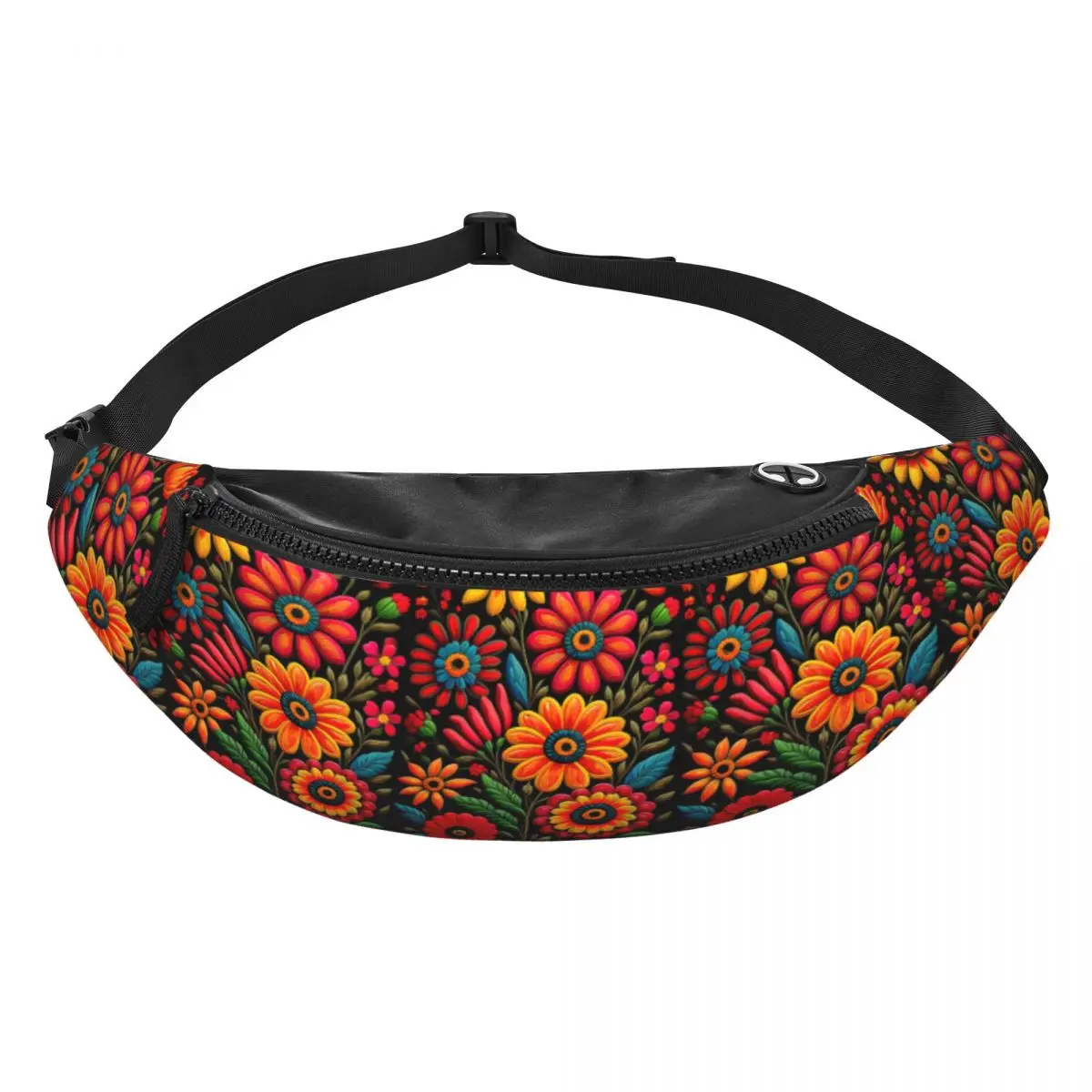 Custom Cool Colourful Floral Mexican Flowers Fanny Pack for Running Men Women Crossbody Waist Bag Phone Money Pouch