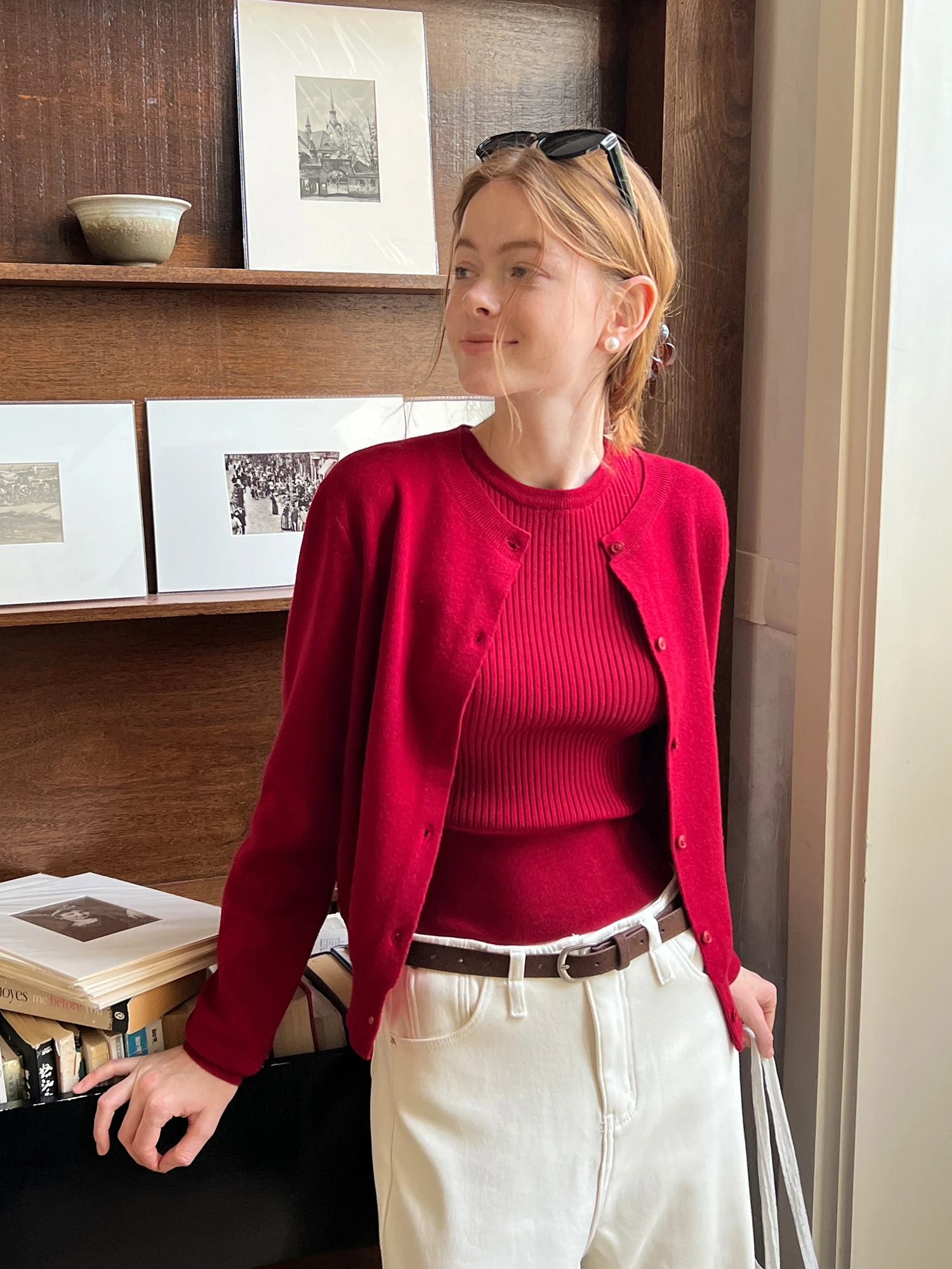 

EGGKA round Ne Knitted Cardigan Sweater Vest Two-Piece Set Gentle Slimming Soft Polyester Fiber Casual Sle Winter Outerwear