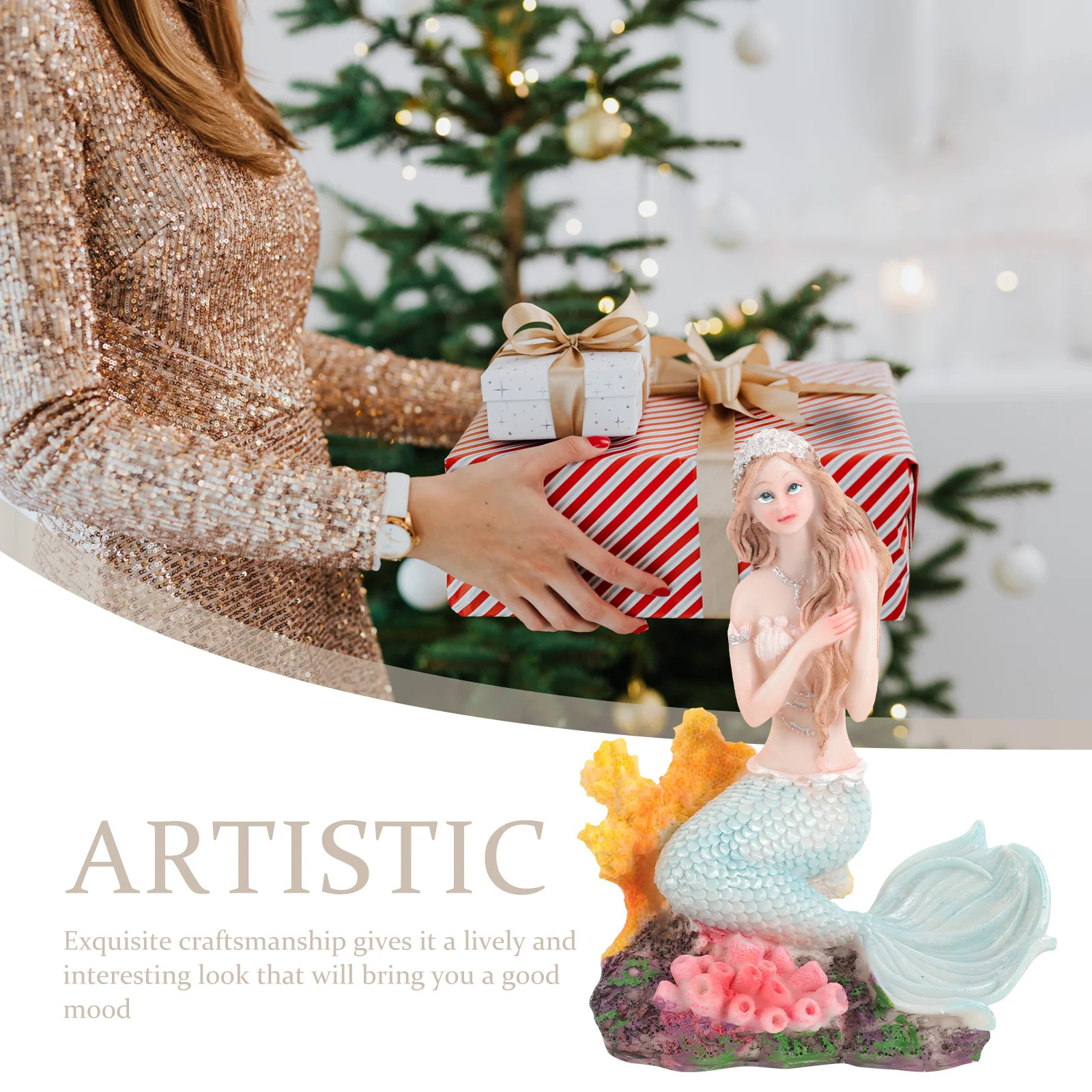 

Mermaid Decor Resin Wear-Resistant Durable Desktop Ornament Fish Tank Decoration Small Mermaid Sculpture Home Decor