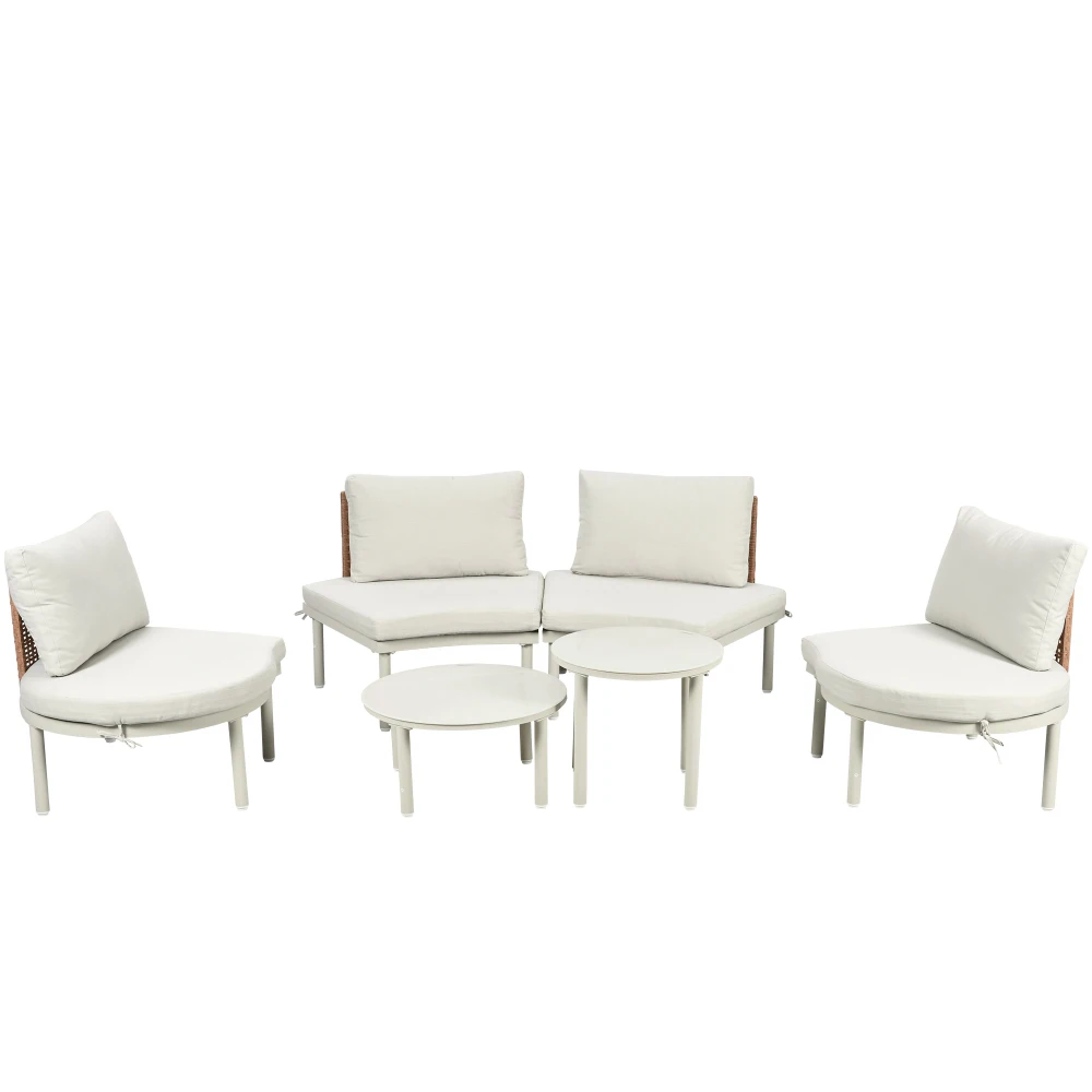 

TOPMAX 6-Piece Patio Sofa Furniture Set Half Moon Outdoor Sectional Sofa with 2 High-Low Coffee Tables PE Wicker Rattan patio