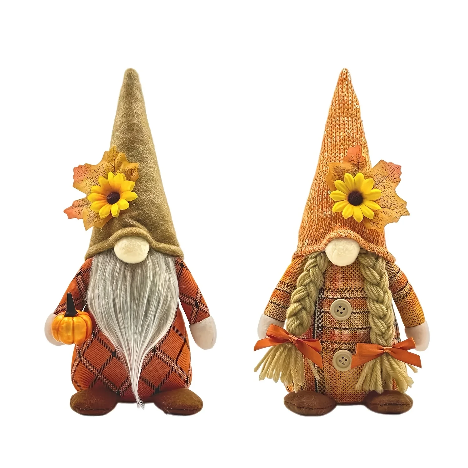 Décorations en peluche de gnomes d'automne avec tournesol et feuille d'érable, figurines de Thanksgiving avec citrouille, décoration de fête de récolte d'automne