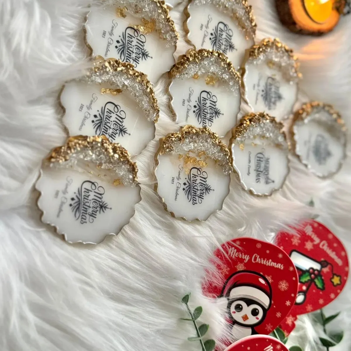 Personalized Christmas Resin Magnet • Family Name Gold Geode Keepsake