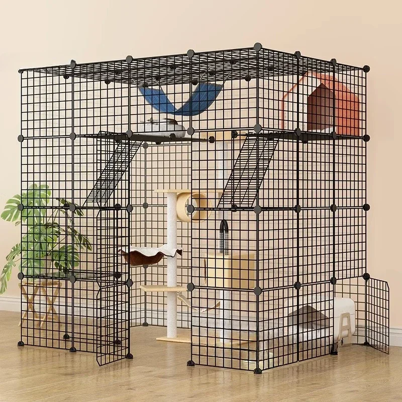 

Multi-layer forged iron cat cage family villa pet product, super large free space, indoor free assembly cat house large pet cage