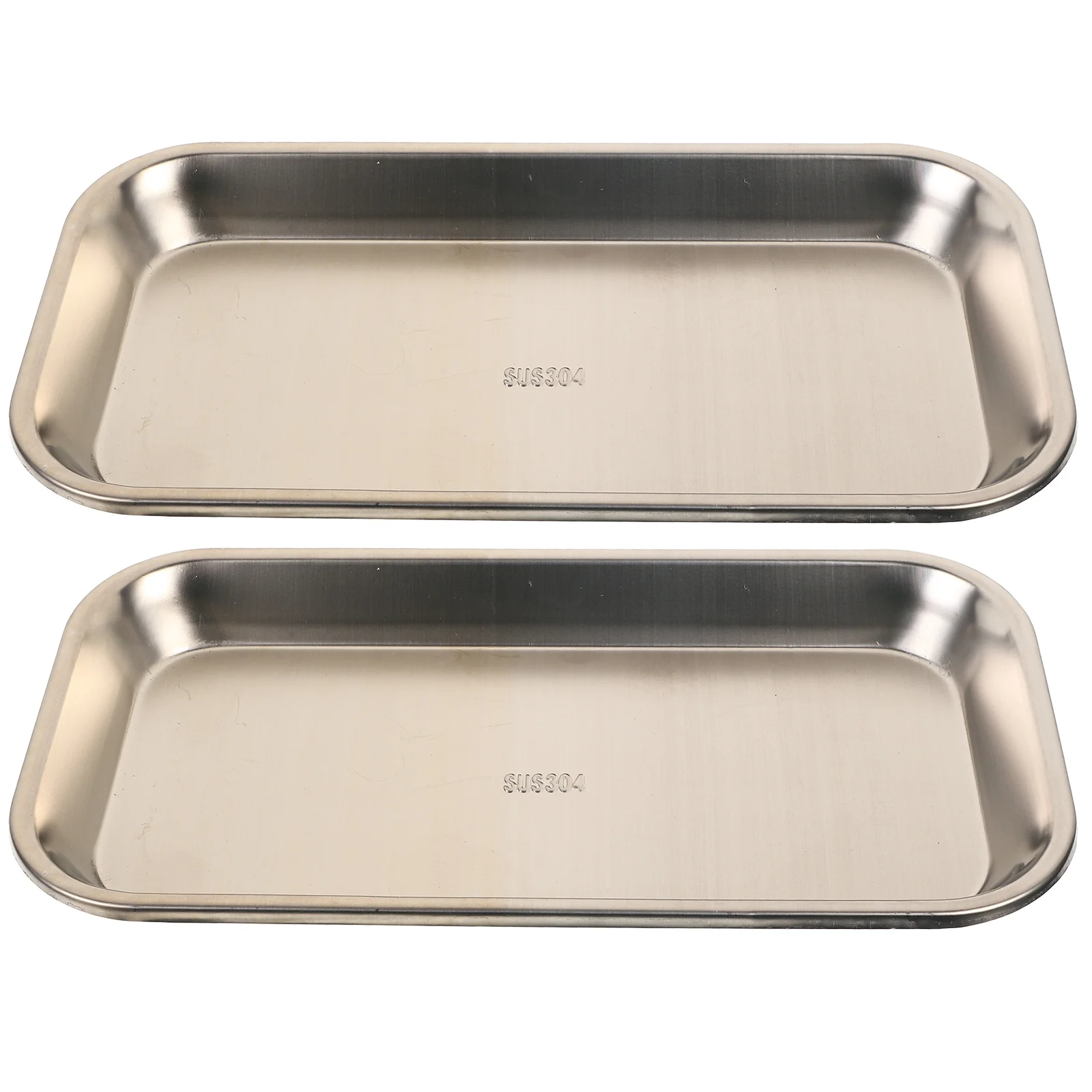 2Pcs Stainless Steel Instrument Tray 304 Professional Dental Flat Thick Reusable Rounded Edge Tray for Surgery Food
