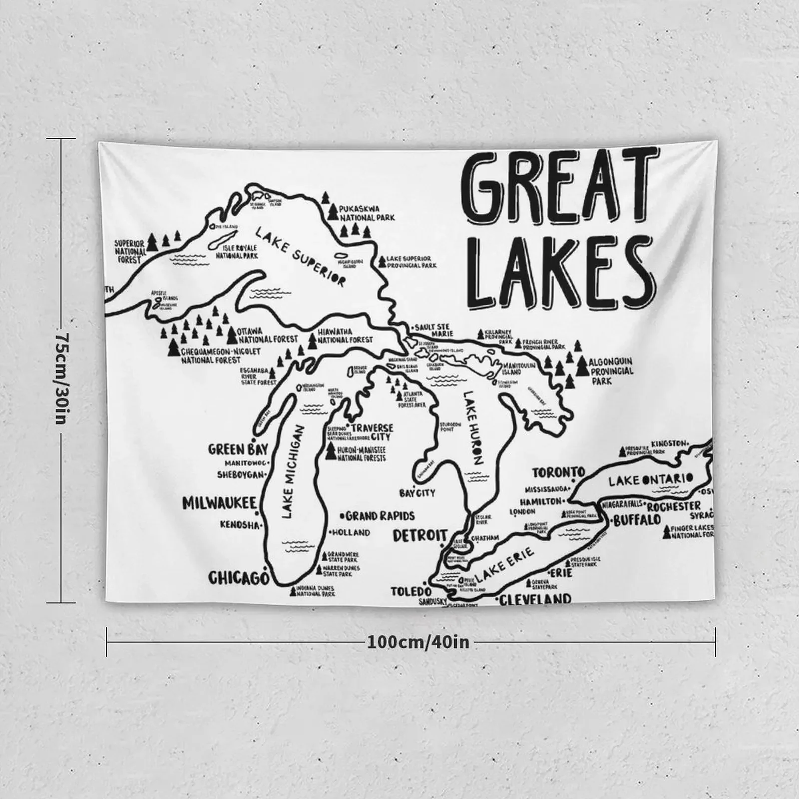 Great Lakes Map Tapestry Decorative Wall Mural Room Decore Aesthetic Tapestry