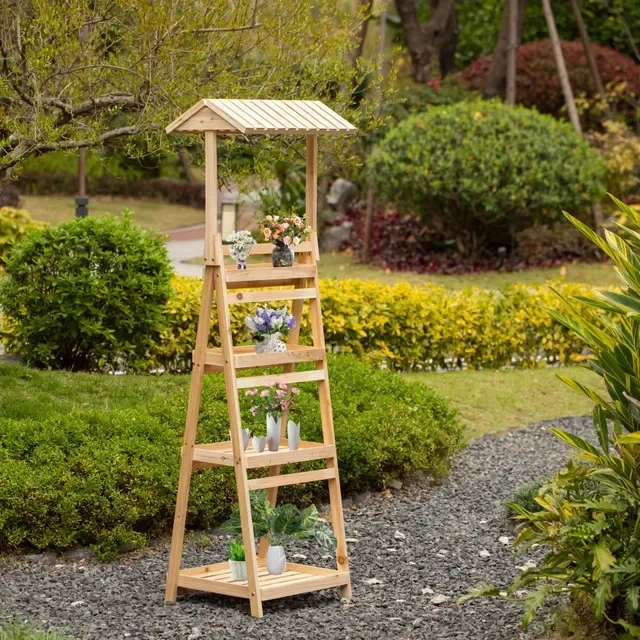 multi-layer solid wood folding anti-corrosion living room balcony indoor ladder flower pot flower rack