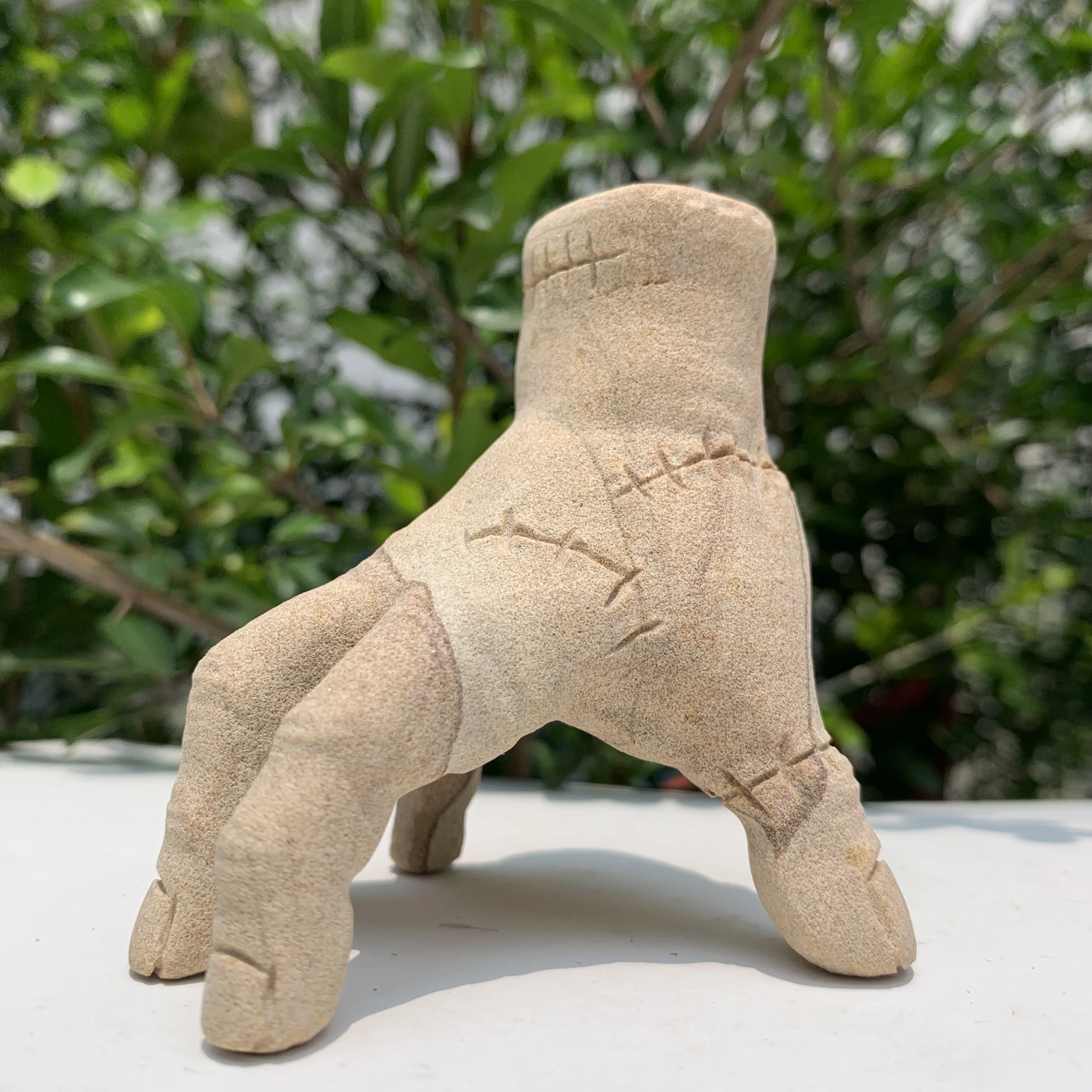 Natural Wood grain stone carved Hand shape statue