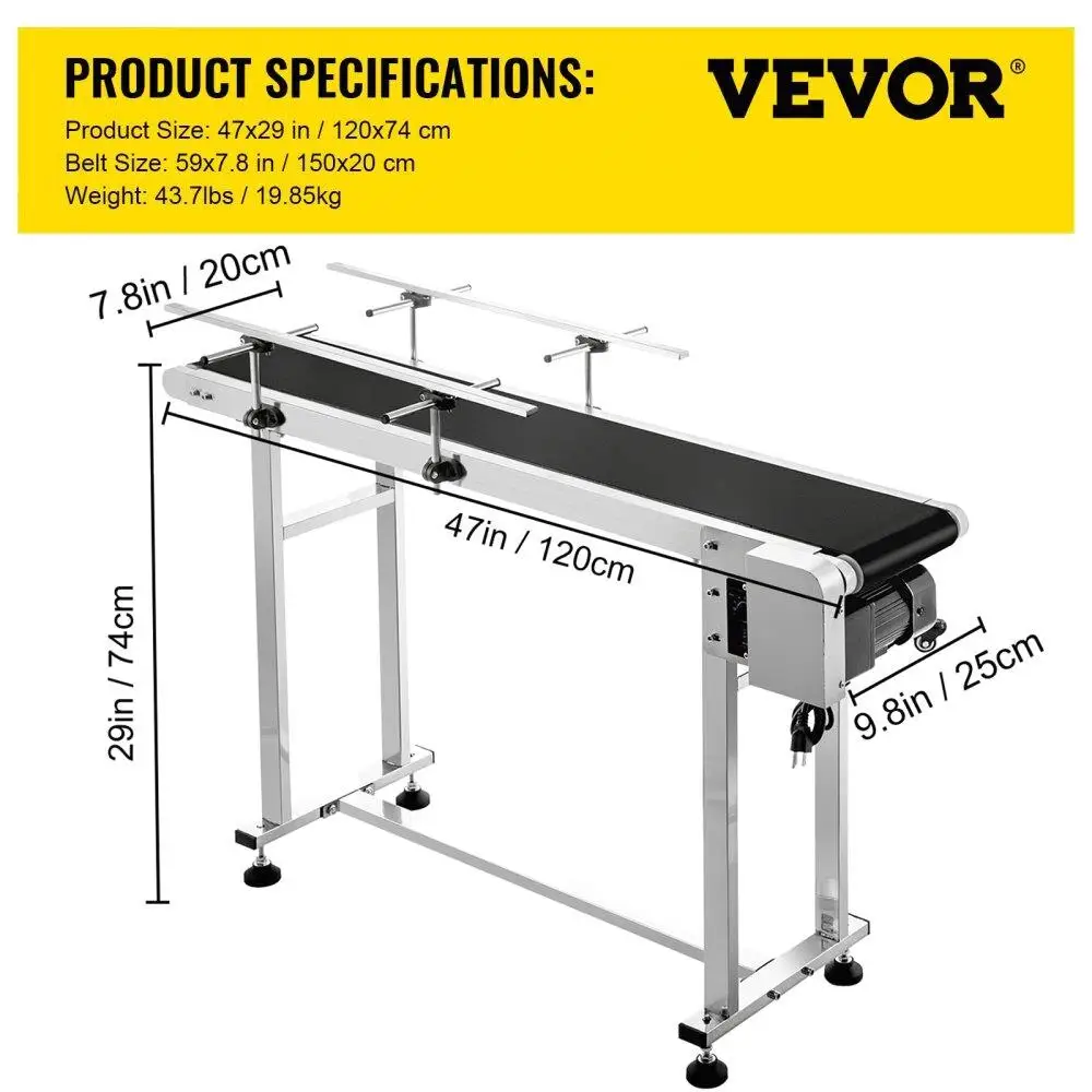 47 inci bermotor sabuk PVC Conveyor - 7.8 inci lebar meja transportasi industri dengan perlindungan ganda & Anti-Static disesuaikan