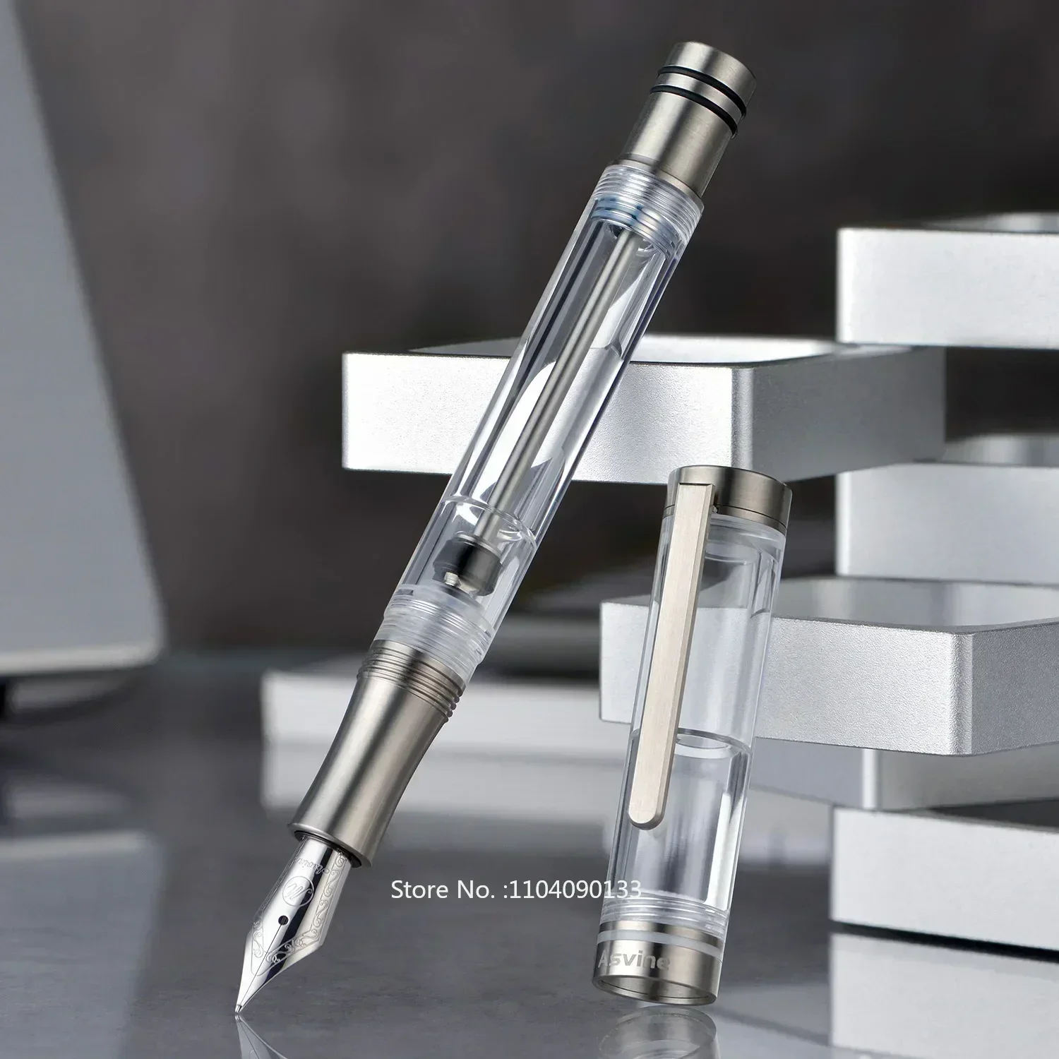 Imagem -04 - Asvine V200 Titanium Fountain Pen Enchimento a Vácuo Asvinebock ef f b Nib Caneta de Escrita Suave Acrílica Transparente Claro