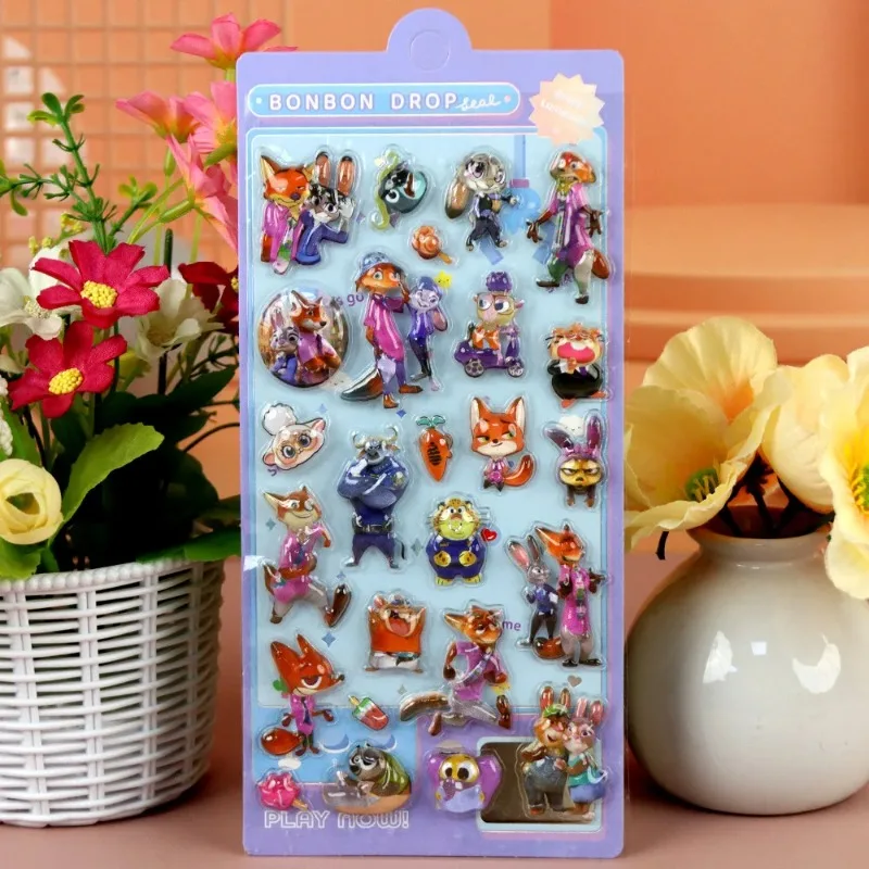 Adesivos de Cristal 3D Zootopia, Decorações de Filme Infantil, Presentes de Ano Novo, Decorações Circundantes