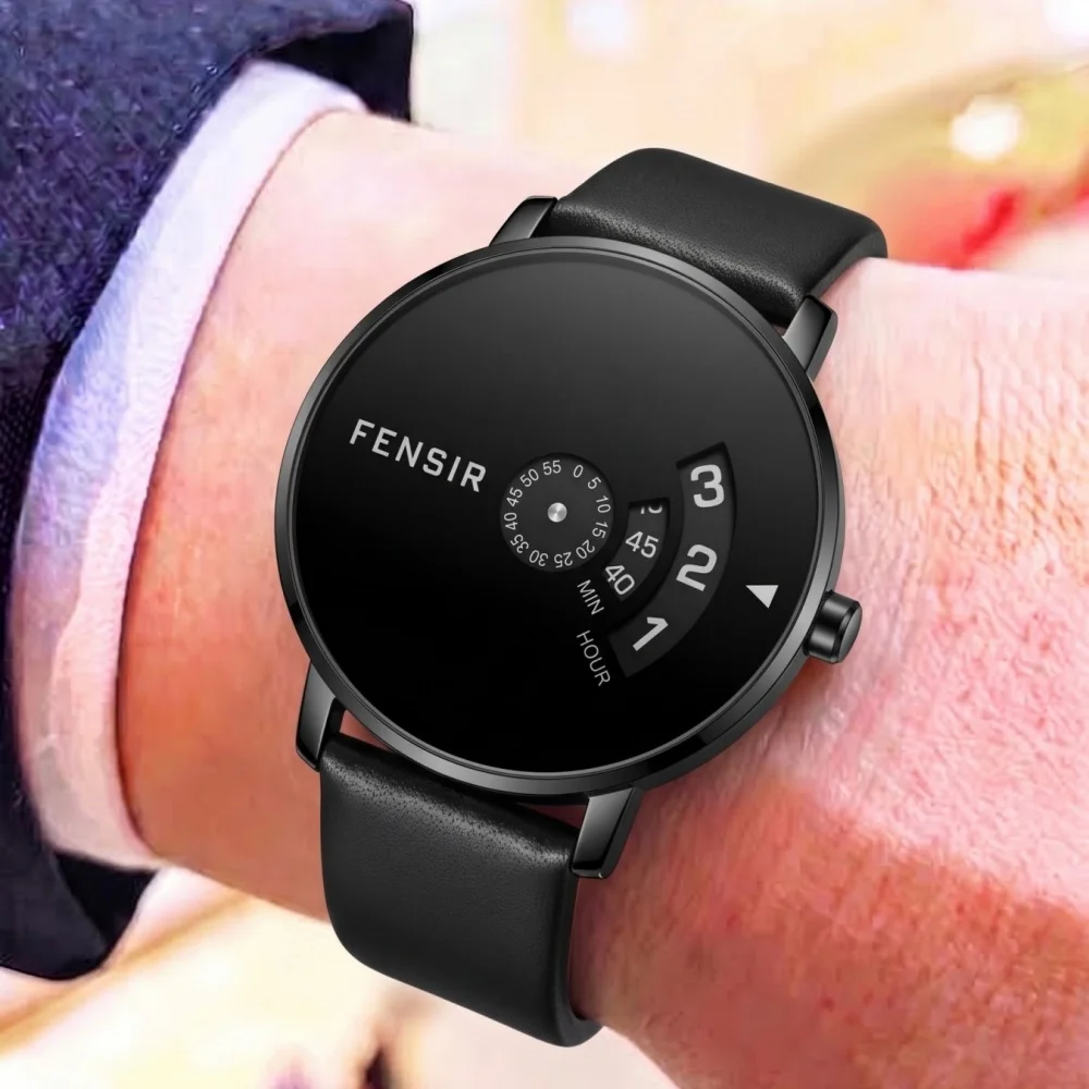 Trendy Men's Concept Quartz Watch, Creative Dial Display for Hours and Minutes, Minimalist and Stylish Watch, Leather Strap, Waterproof and Durable, Everyday Wear Men's Watch, Unique Design Men's Gift Watch