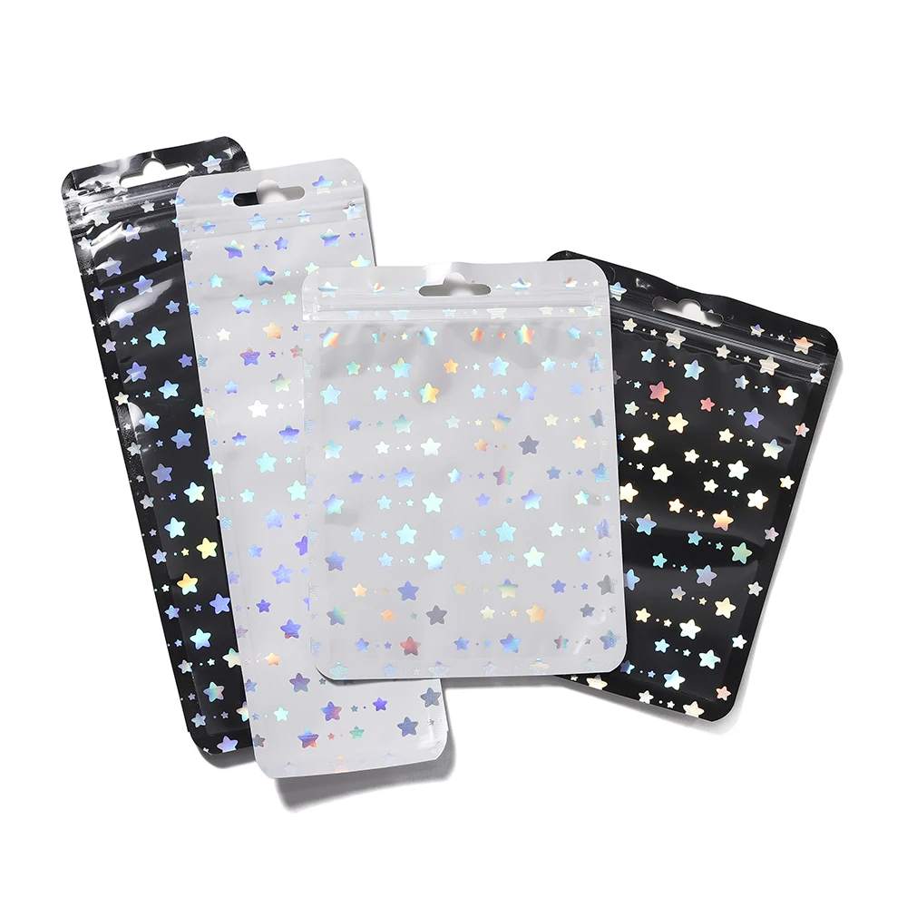 50Pcs/lot Holographic Plastic StarSelf-Sealing Laser Self-Sealing Bag for Jewelry Packaging Gift Storage Bag Supplies