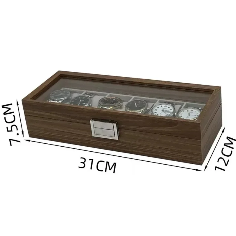 6 Slots Black Walnut Grain Wooden Watch Storage Display Box