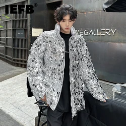 IEFB Niche Style Men's Padded Jackets Sequins Stage Stand Collar Loose Zipper Male Thickened Coats Personalized Autumn 9C8072