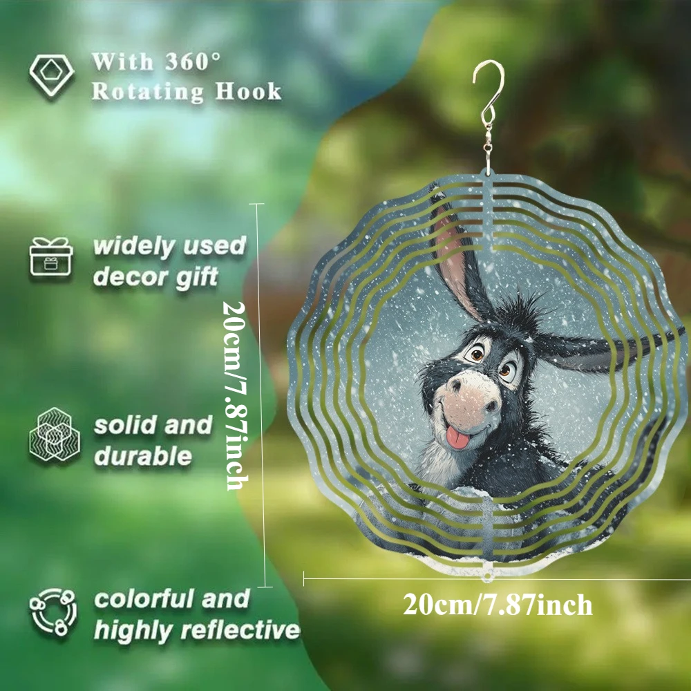 1pc Large Metal Donkey Wind Chime with 3D Rotating Donkeys - Outdoor/Indoor Hanging Wind- Bird Deterrent Suitable for Garden