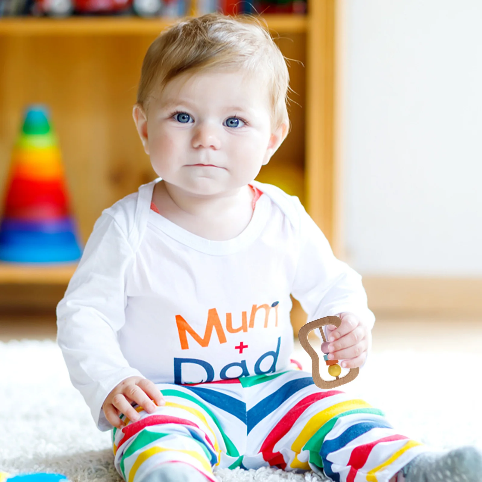 2Pcs Wooden Rattle Bells Lightweight Skin Friendly Baby Educational Plaything Handheld Music Bell Infant Motor Coordination