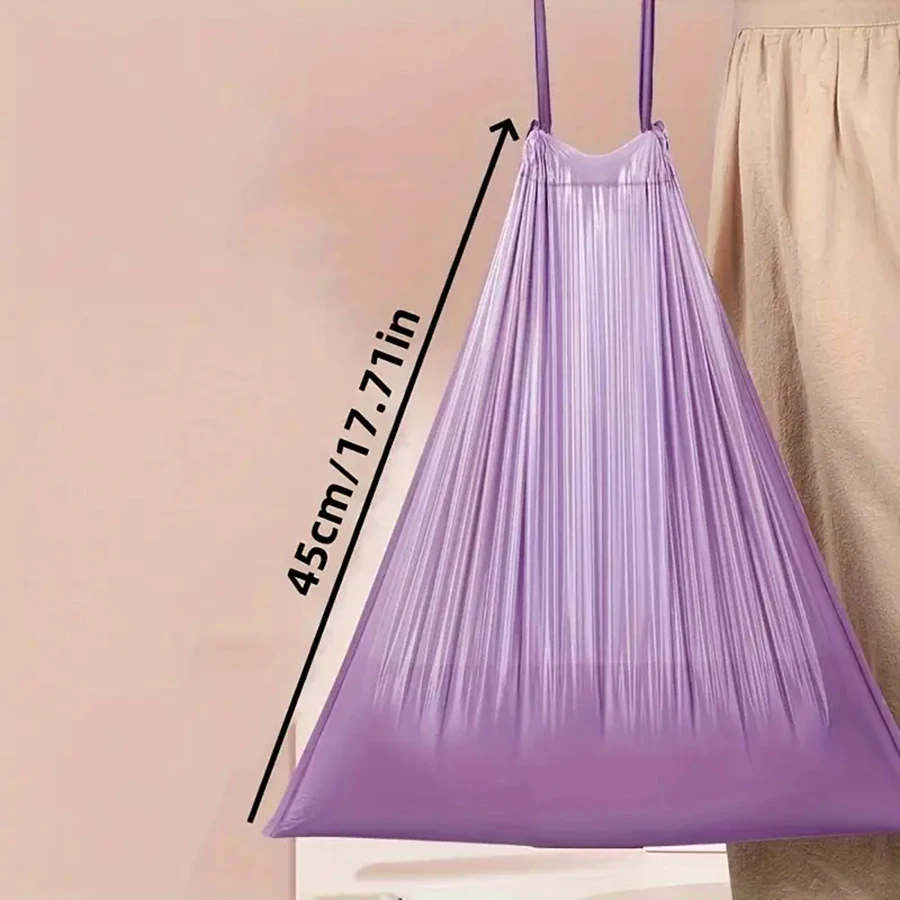 1Roll(100pcs) Purple Drawstring Trash Bags Thick Heavy Duty Garbage Bags, Leak Proof Bin Liners for Kitchen Bathroom Household