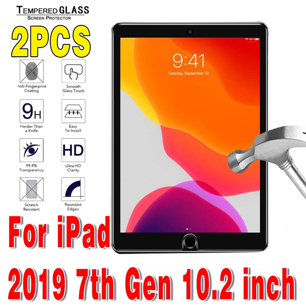 2 Pcs for Apple IPad 2019 7th Generation 10.2 Inch Tablet Protective Anti-Scratch Tempered Glass for Ipad 7th A2197 A2198 A2200