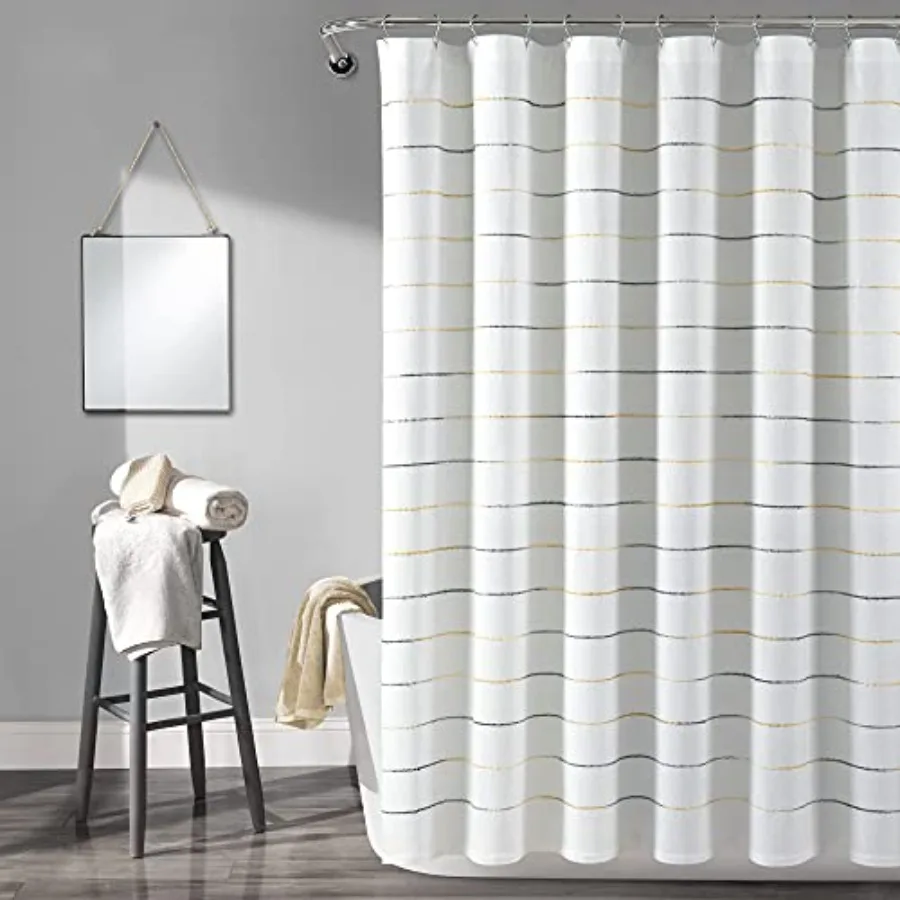

Ombre Stripe Yarn Dyed Cotton Shower Curtain, 72" W x 72" L, Yellow and Gray - Fabric Shower Curtains - Striped Bathroom Curtai