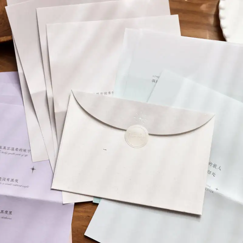 1pack/4Pcs Letter Paper +1Pc Envelope +1Pc Seal Sticker Set, Literary Handwritten Letter, Festival Invitation Love Letter