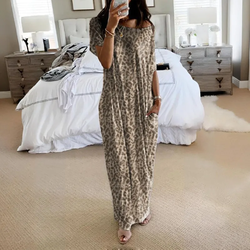 

Women Casual Loose Dresses Vintage Solid Color Pocket Long Robe Short Sleeve Oversized Boho Dress Women Summer Y2K Maxi Vestidos