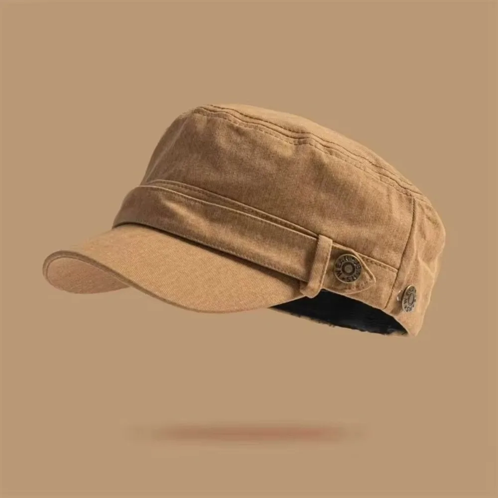 Retro Unisex Design Flat Top Cap Solid Color Visor Style Fisherman Cap Adjustable Strap Cadet Cap For Men