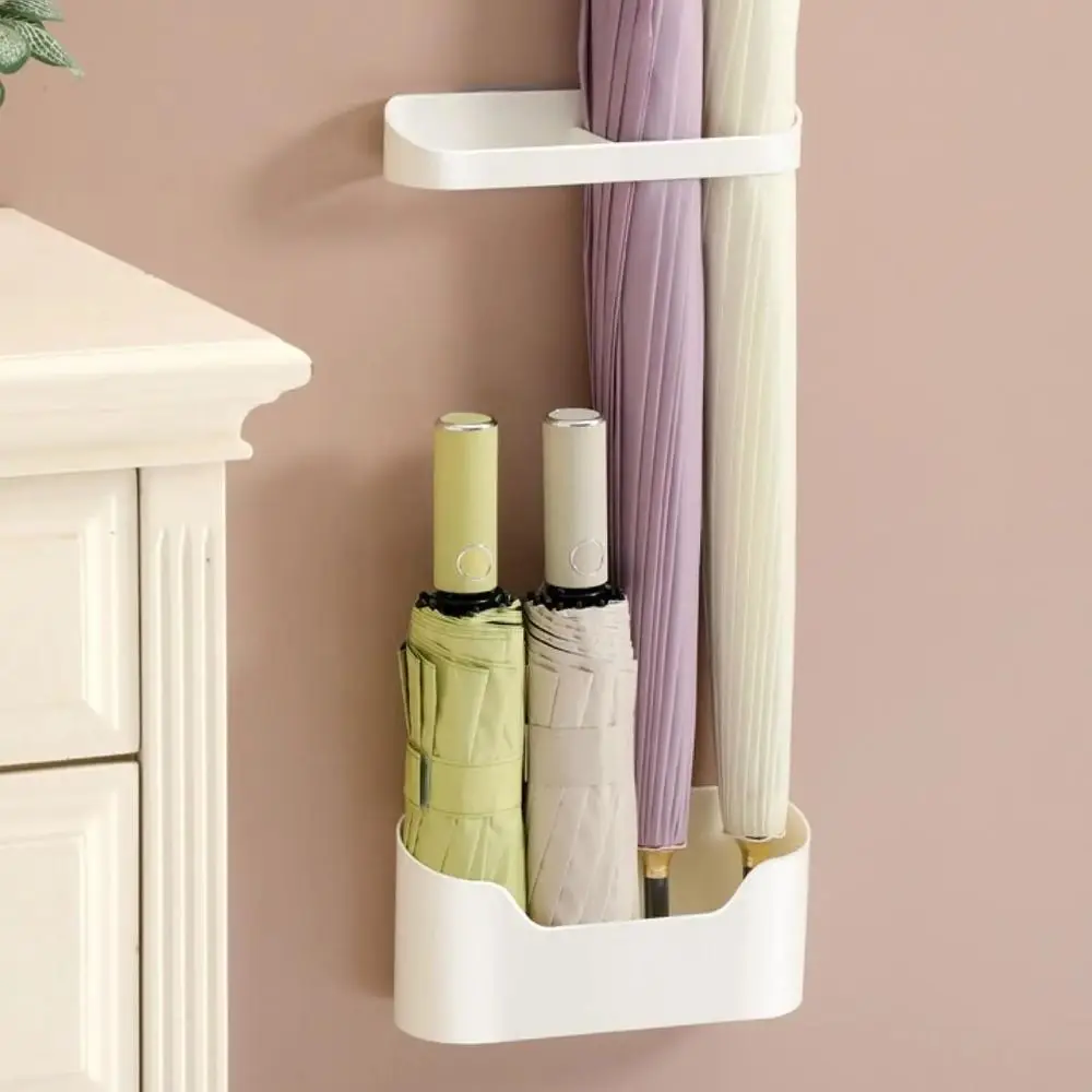 Punch-free Wall Mounted Umbrella Holder Plastic Self-Adhesive Umbrella Storage Rack Double Layers Adjustable Height