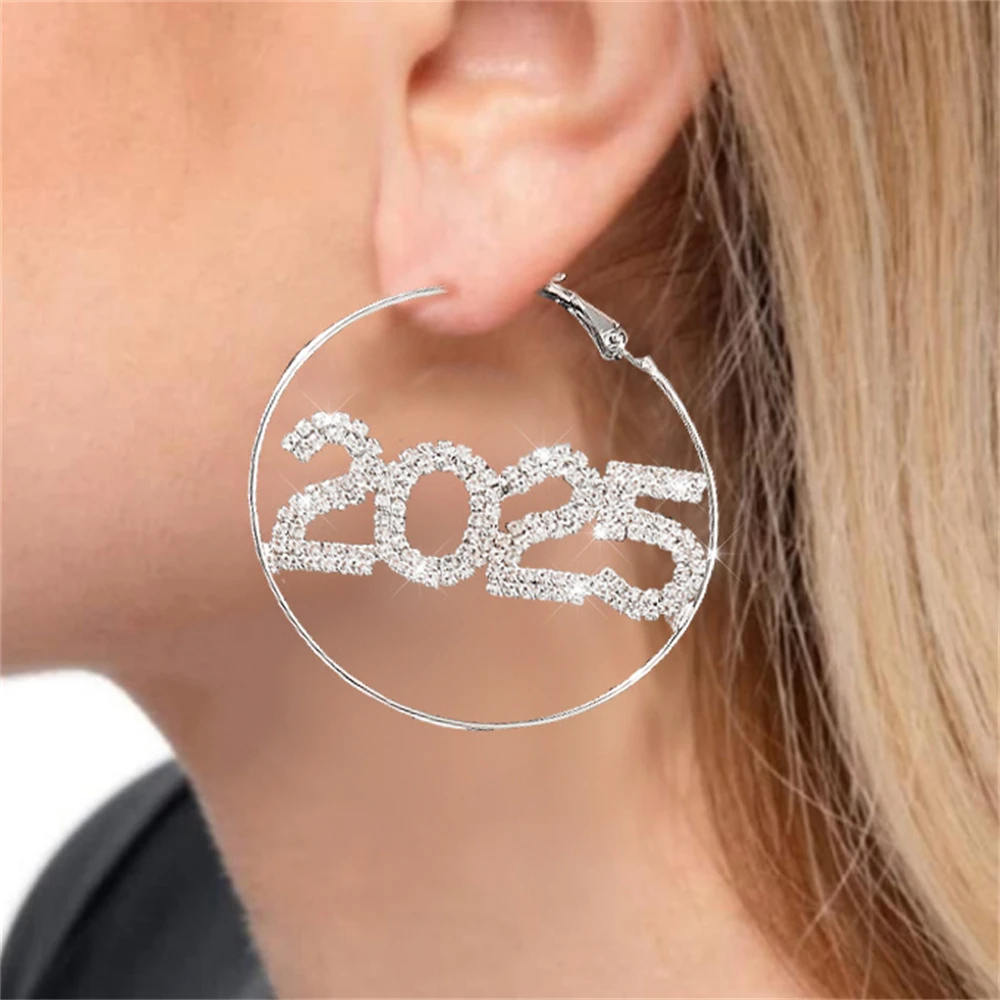 

WAKA 2025 Trendy Rhinestone Hoop Earrings for Women New Year Statement Jewelry Fashion Accessories for Parties & Celebrations