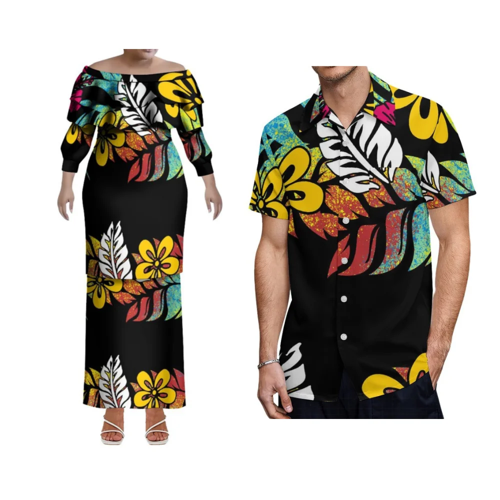 Damska Lekka Wąska Sukienka Rybka z Możliwością Personalizacji Polinezyjska Samoa Hawaje Falbanka Dekolt Tropikalny Nocny Resort