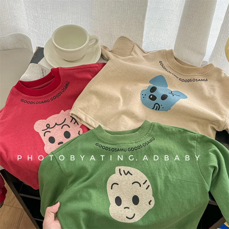 2024 Spring New Children Long Sleeve T Shirts Baby Boy Girl Cartoon Print Sweatshirt Toddler Casual Pullover Kids Versatile Tops