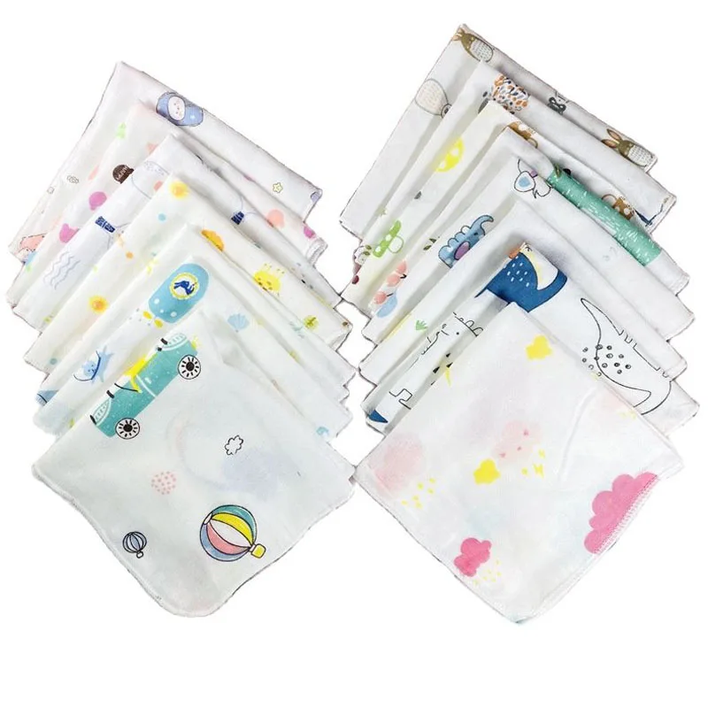 Cute printed cartoon cotton Handkerchiefs double layer gauze baby Handkerchief children face hand kids kitchen towels Gifts 3pcs