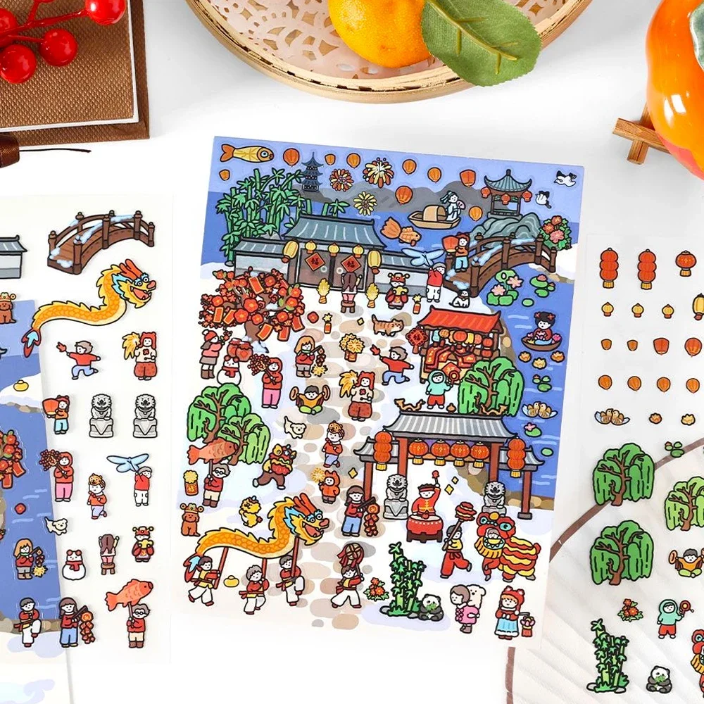 Happy Chinese New Year 3D DIY Cabin Landscape Stickers Scene Sticker Festival Birthday Gift for Family Friend Kid Child Student