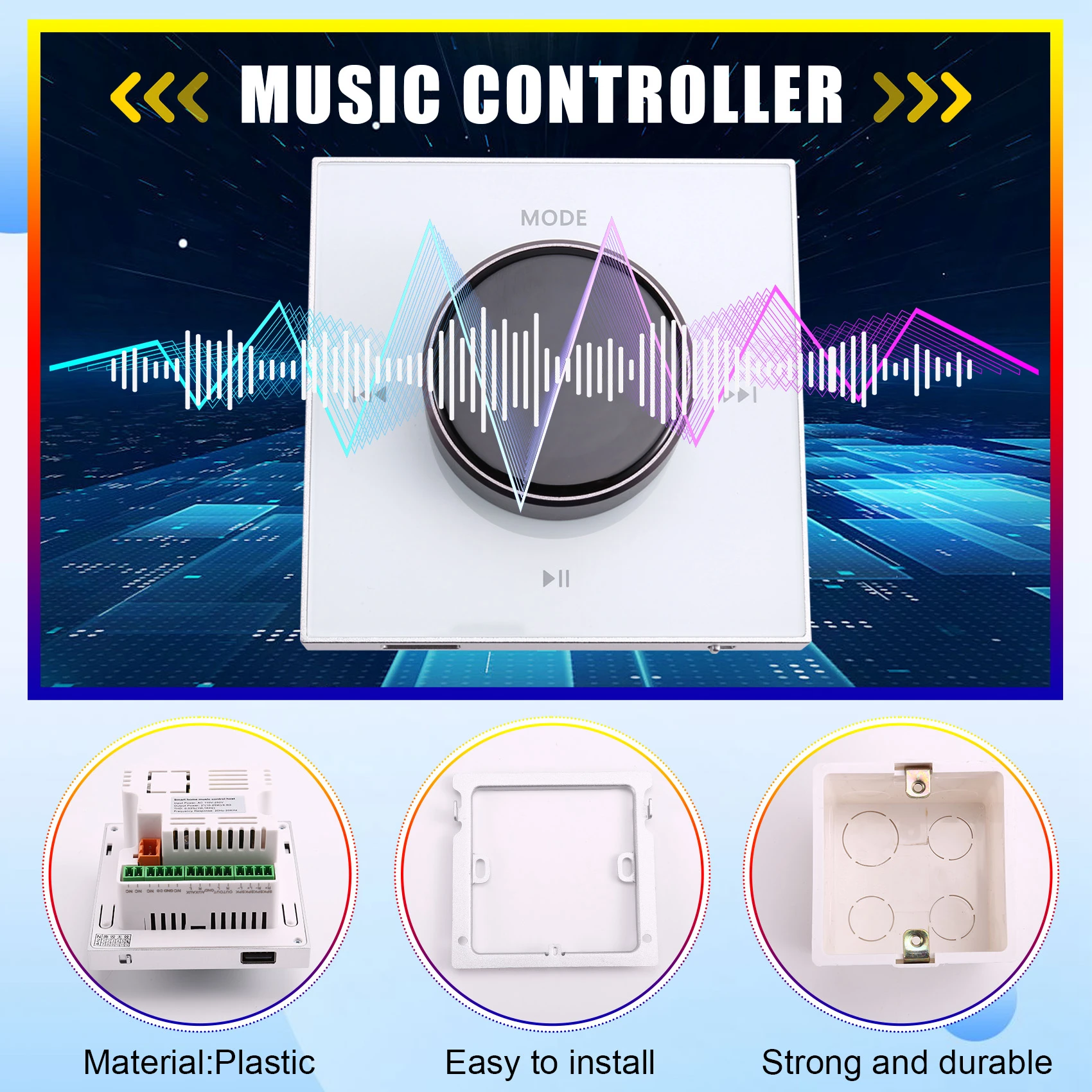 86 Hi-Fi Professional Smart Wall-Mounted Stereo Background Music Controller Bluetooth Mini In-Wall Amplifier White HOT