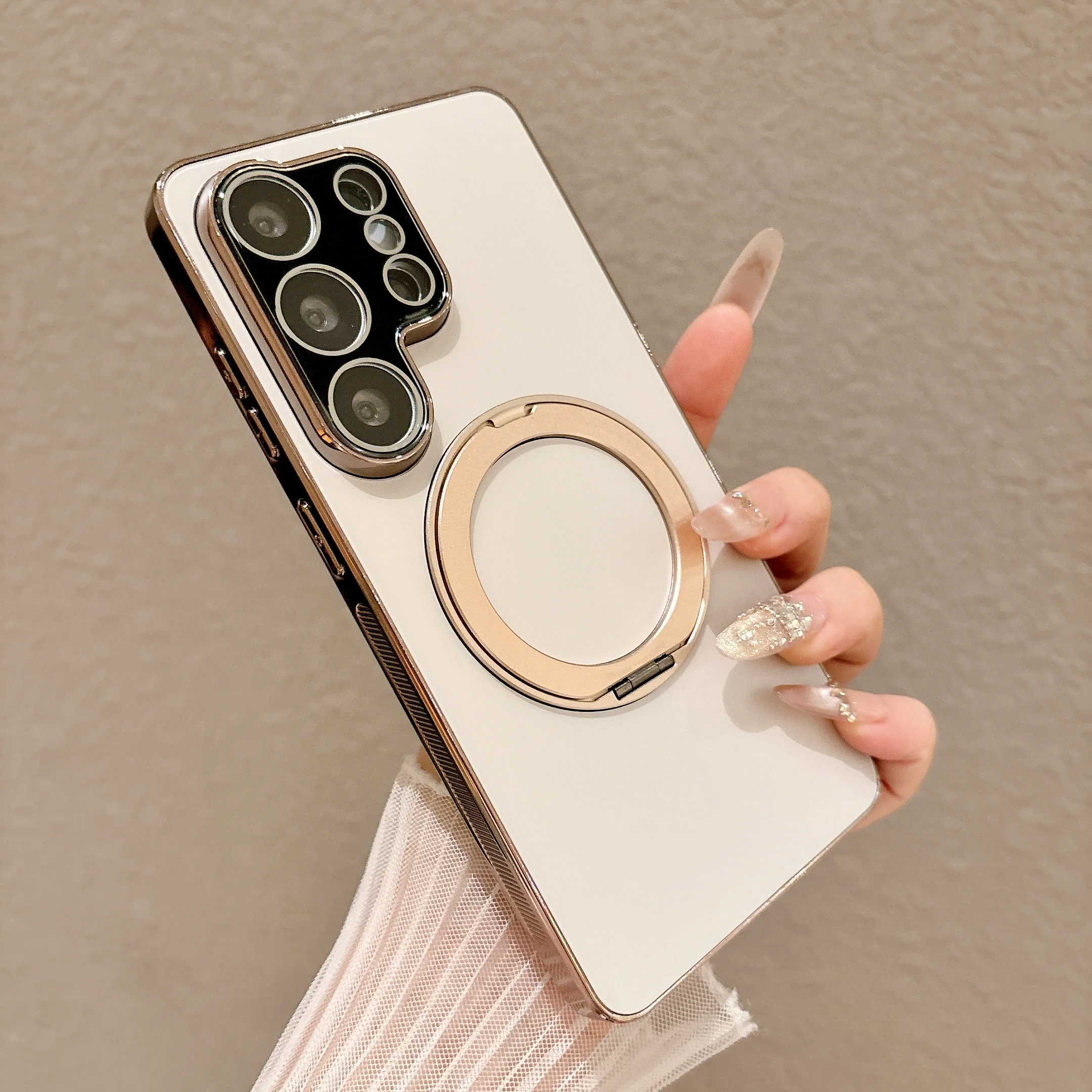 Matte Electroplating 360 Rotating Magnetic Stand Shell Case for Samsung Galaxy S26 Ultra S26+ plus - Protective Cover with Stand
