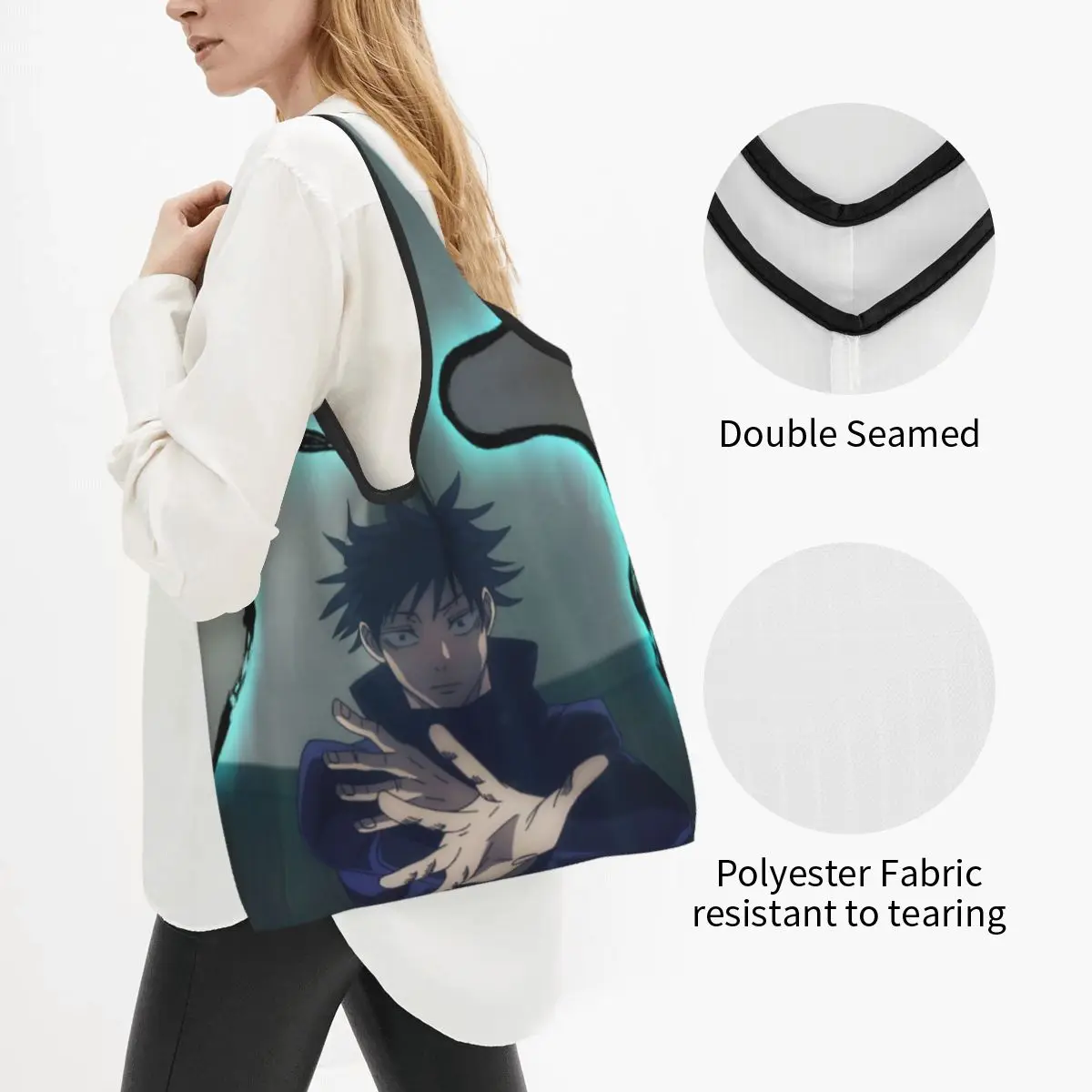 Megumi Besto Friendo Jujutsu Kaisen Sukuna Anime Portable Tote Shopping Bags Reusable Shopper Bag Groceries Handbag Shoulder Bag