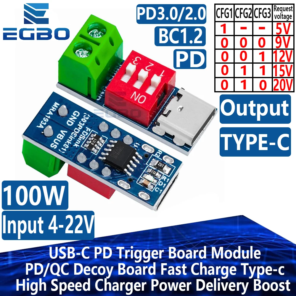 USB-C moduł tablica wyzwalacza PD/QC do szybkiego ładowania moduł Boost dostarczania mocy ładowarki rodzaj USB-c do 12v