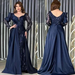 Customized Jersey Sequined Draped Pleat Valentine's Day A-line O-Neck Bespoke Occasion Gown Long Dresses