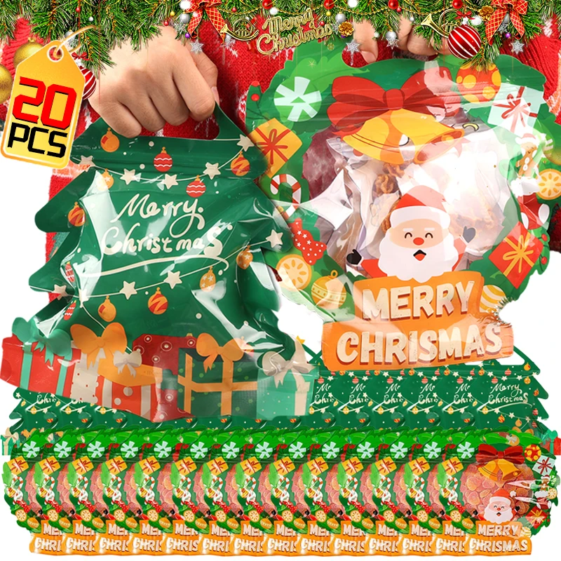 20/5pcs Christmas Gift Bag for Candy Chocolate Cookie Nougat Biscuit Wrapper Packing Gift for 2025 New Year Party Decorations