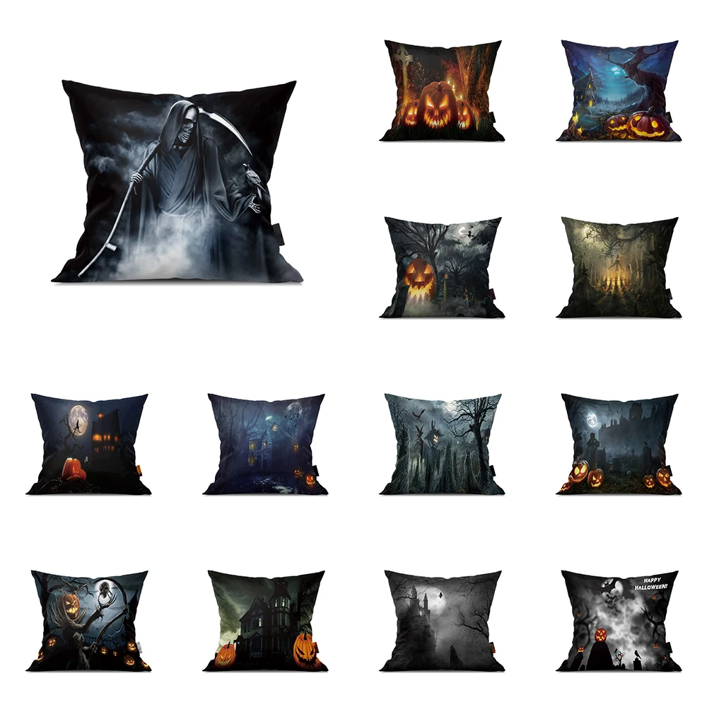 Halloween Terror Pumpkin Death Print Cushion Cover Home Living Room Sofa Decoration Square Polyester Pillow 