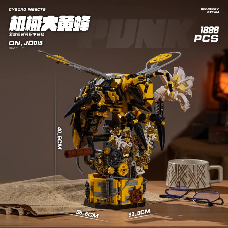 Mechanical Hornet Building Blocks Beatles Grasshopper Mantis Machinery MOC Insect Model Bricks Punk Figure Toy For Kids Gift
