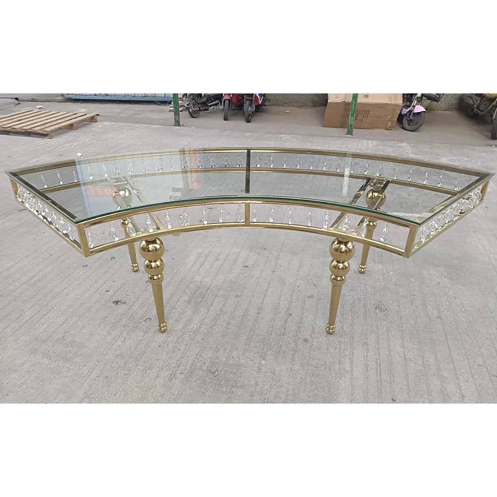 Popular High Quality Modern Clear Crystal With Beads Serpertine Dining Table On Sales