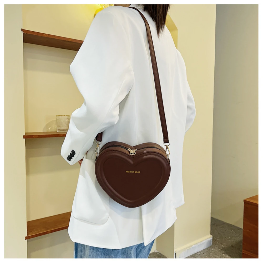 Fashion Heart Shape Crossbody Bags For Women New Solid Color PU Leather Shoulder Bag Casual Ladies Handbags Designer Women Bags