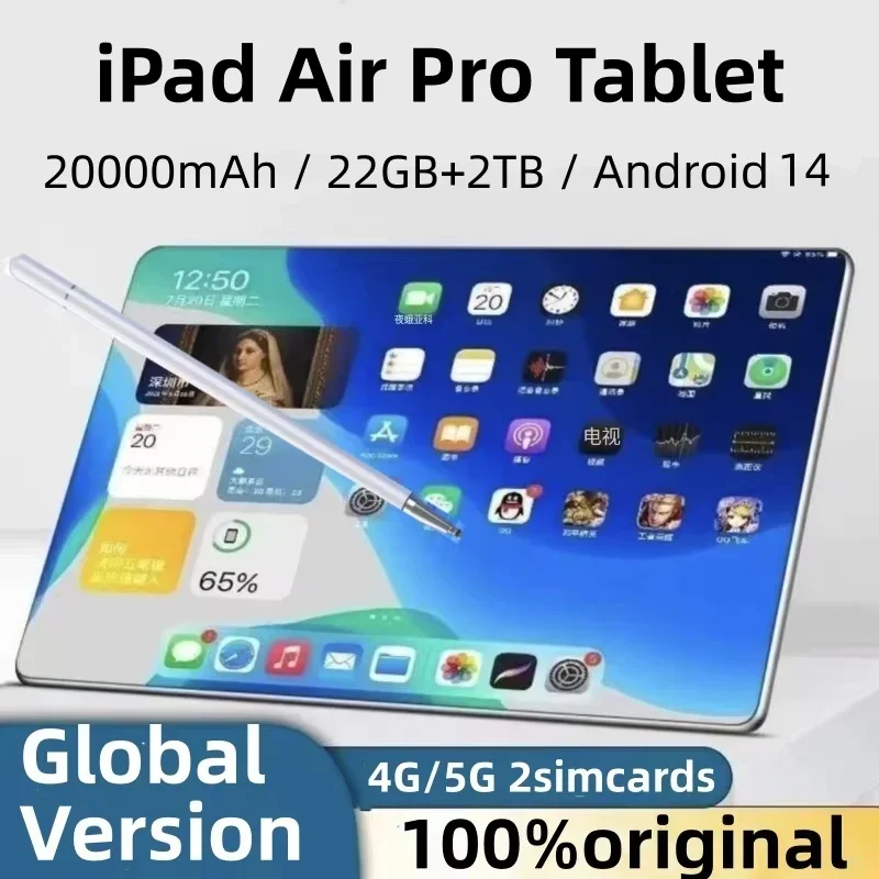 الكمبيوتر اللوحي الأصلي iPad Air Pro 22GB 2TB اللوحي أندرويد 14 الأساسية الوسادة هاتف الكمبيوتر اللوحي المزدوج 5G واي فاي 4K HD نظام تحديد المواقع WPS اللوحي أندرويد طاولة