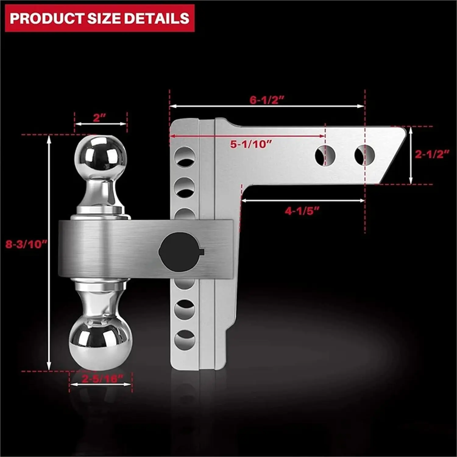 Adjustable Trailer Hitch Aluminum Drop (Fits 2.5'' Receiver) 6 Inch Drop/Rise 18,500 LBS GTW Truck Hitch Balls Tow