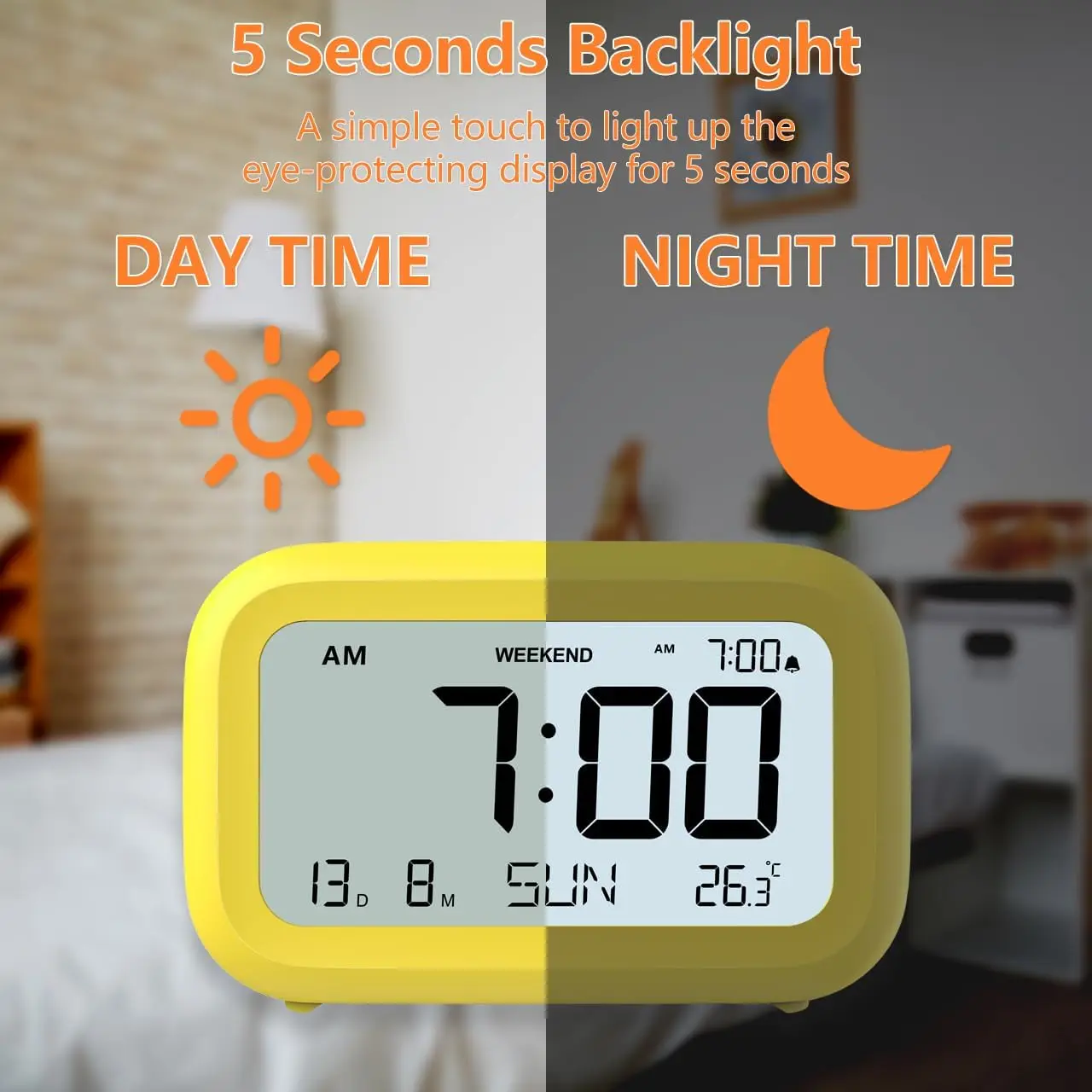 Digital Alarm Clock LCD Alarm Clock Calendar Temperature Humidity Display Electronic Desktop Clock for Home Office Bedroom Decor