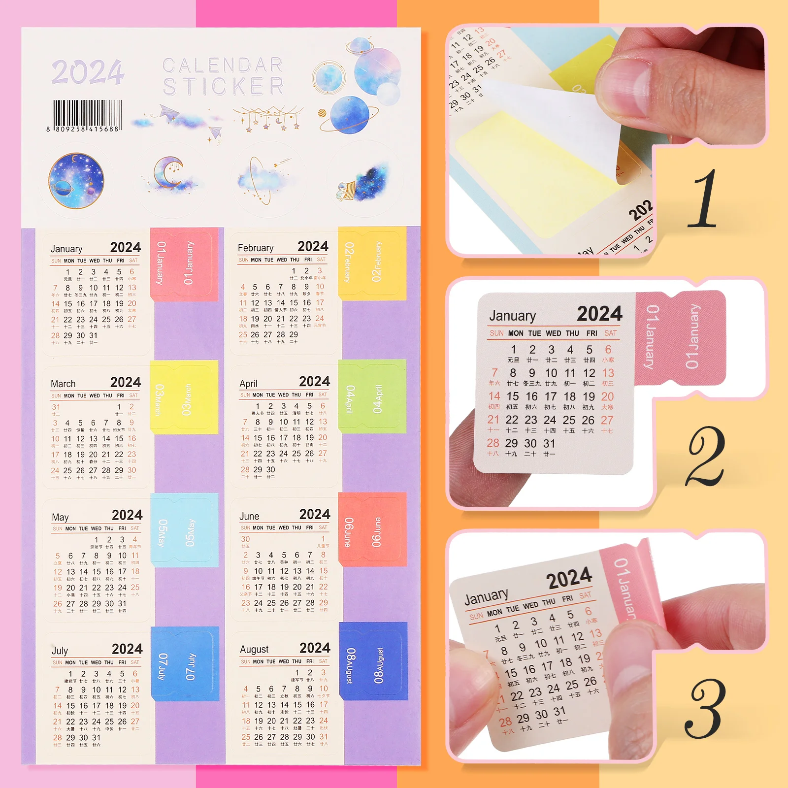 15 conjuntos de adesivos de índice de calendário anual portátil 2024 a 2025 papel planejador mensal de escritório para calendários