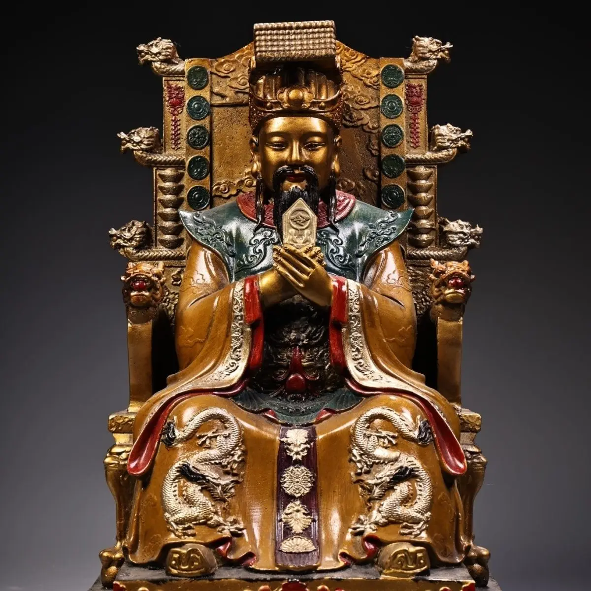 Treasure old pure copper painted gold Jade Emperor weighing 5000 grams, 29 cm high and 19 cm wide